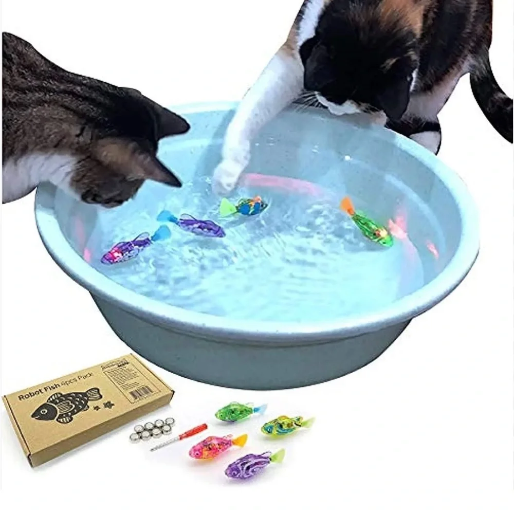 BlackHole Litter Mat Interactive Swimming Flashing Robot Fish Toy 4-pack
